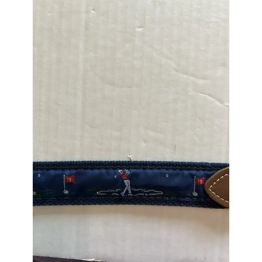Skippers Canvas Belt Mens Golf Ribbon Leather Trim Brass Buckle Fits Sz 38-41